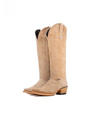 Over-the-Knee Suede Western Boots in Light Taupe